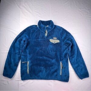 L.L. Bean Women’s Fleece Sweater - Large - Front pocket - Royal Blue and Greige